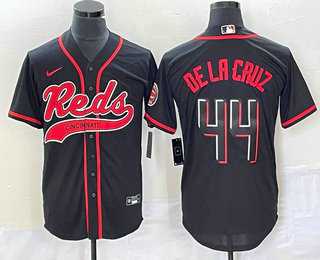 Men's Cincinnati Reds #44 Elly De La Cruz Black With Patch Cool Base Stitched Baseball Jersey